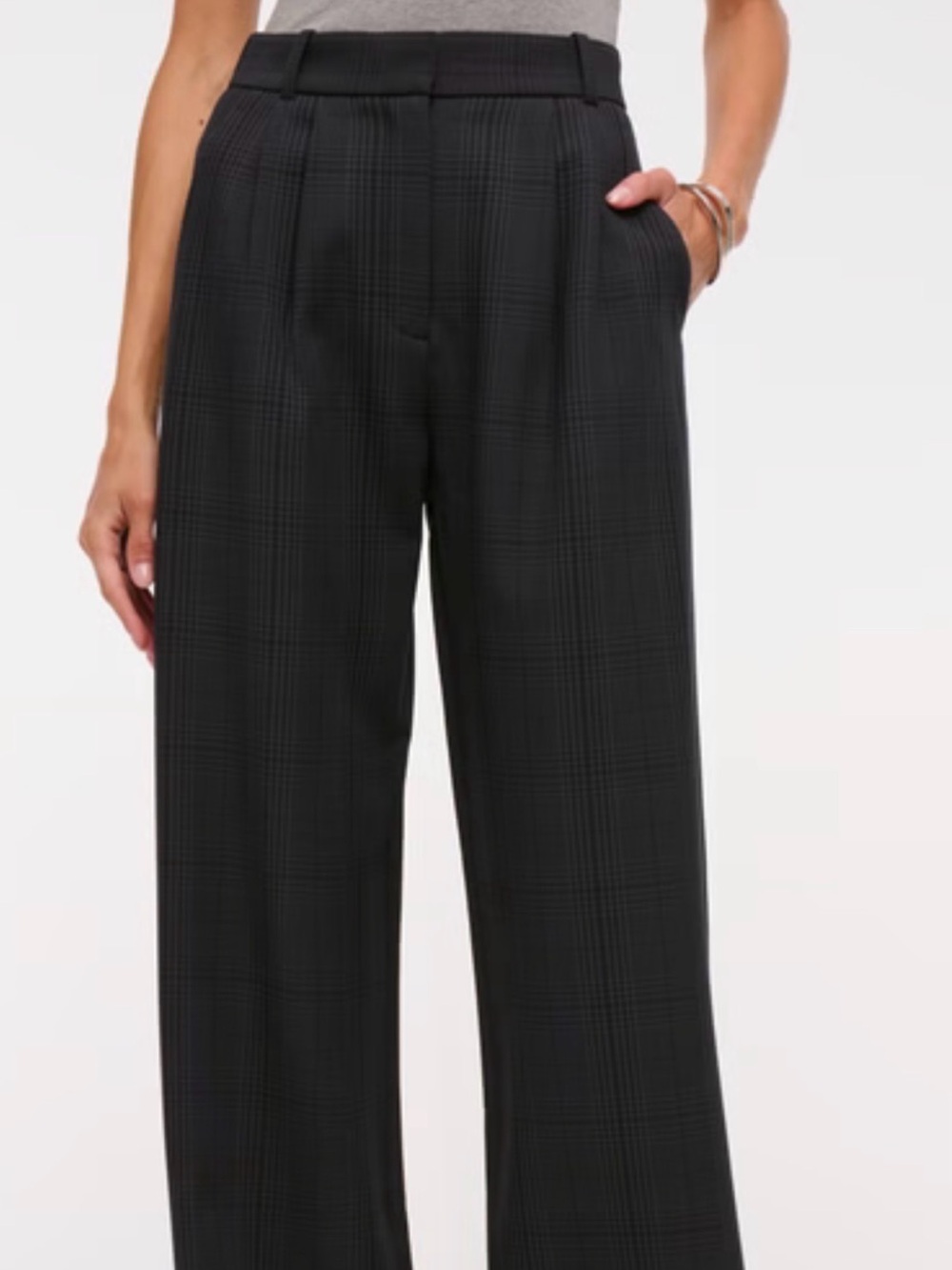 Abercrombie & Fitch Black Plaid Wide-Leg Trousers